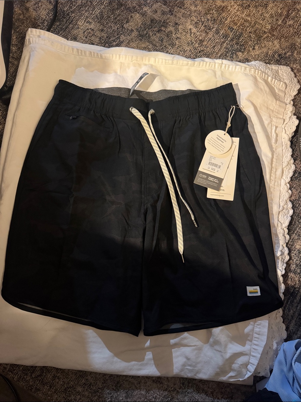 Vuori Black Athletic Drawstring Shorts with White Cord#132